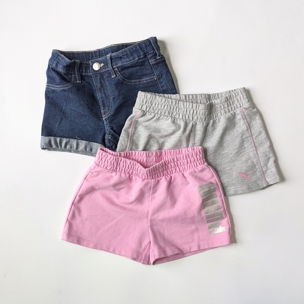 Puma Girls' Pink, Gray & Denim Shorts Bundle